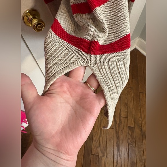 Old Navy Turtleneck Tunic Sweater – Size Large | Tan & Red Stripe | 100% Cotton - Picture 9 of 11